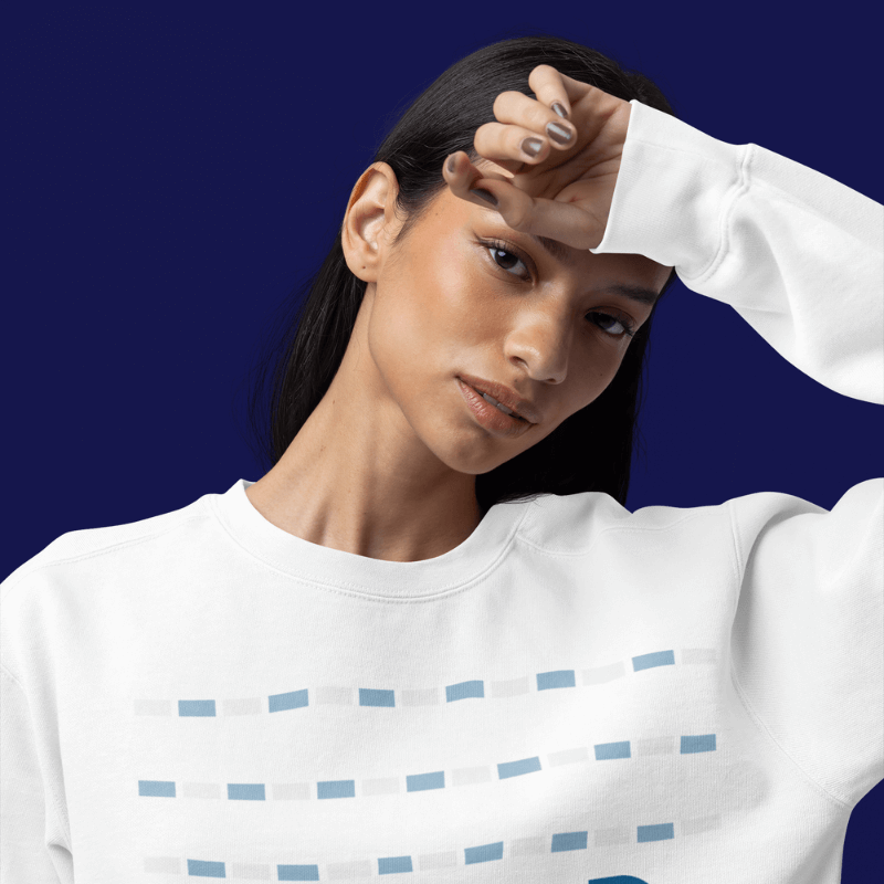 Comfort Colors Sweatshirt Mockup Featuring A Woman Posing With Her Arm On Her Forehead