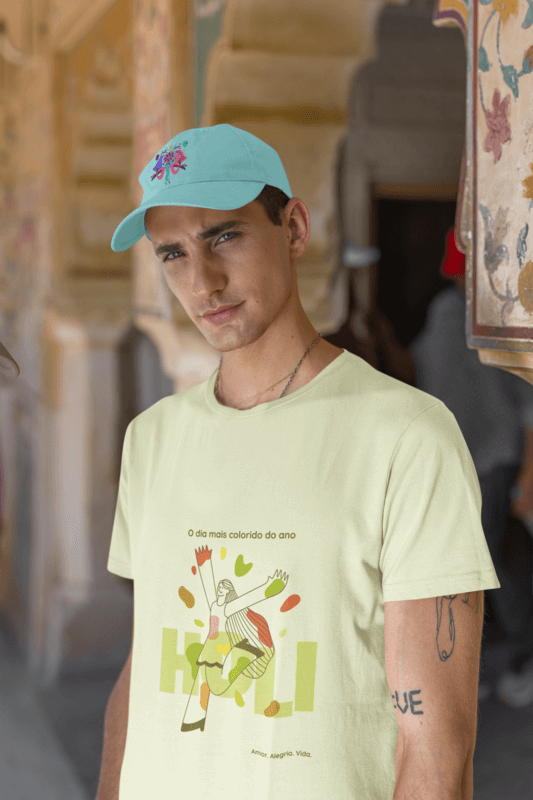 Dad Hat And T Shirt Mockup Of A Serious Traveler Man Posing In A Historical Monument