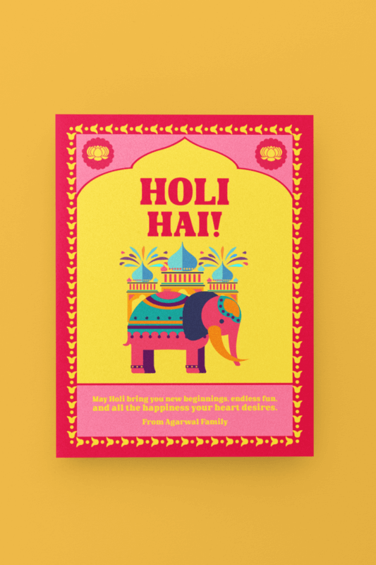 Greeting Card Mockup Featuring A Yellow Backdrop For Holi