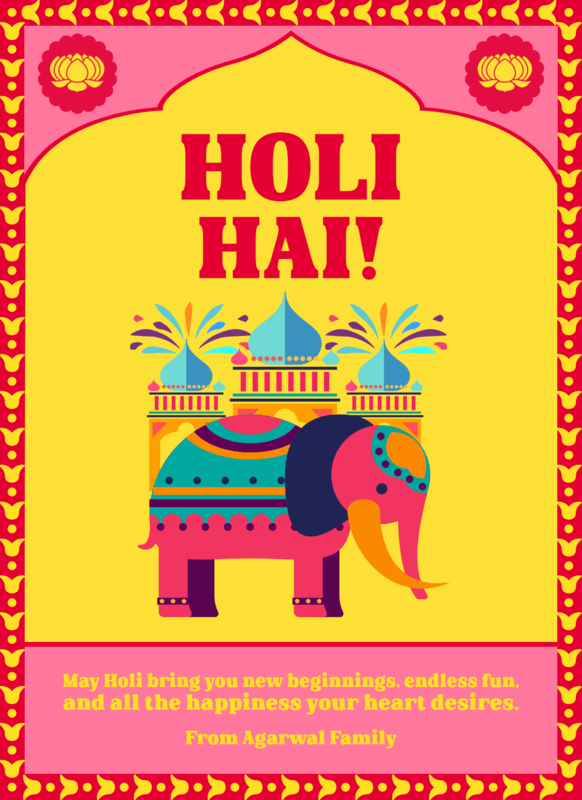 Greeting Card Template With An Illustrated Elephant For Holi