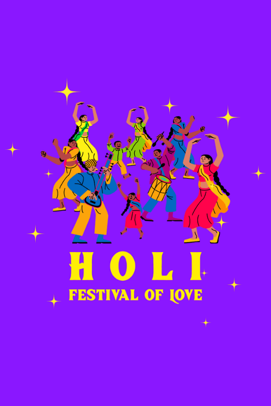 Instagram Post Generator Featuring A Holi Fest Theme And Graphics Of People Dancing