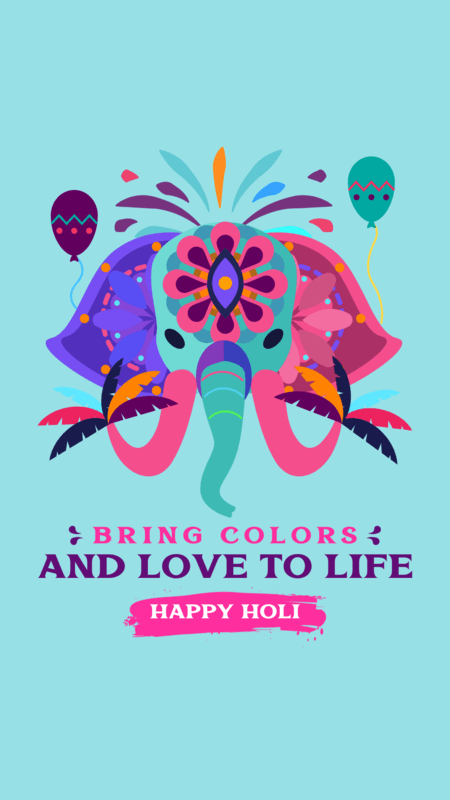 Instagram Story Design Maker For Holi Fest Featuring A Colorful Elephant