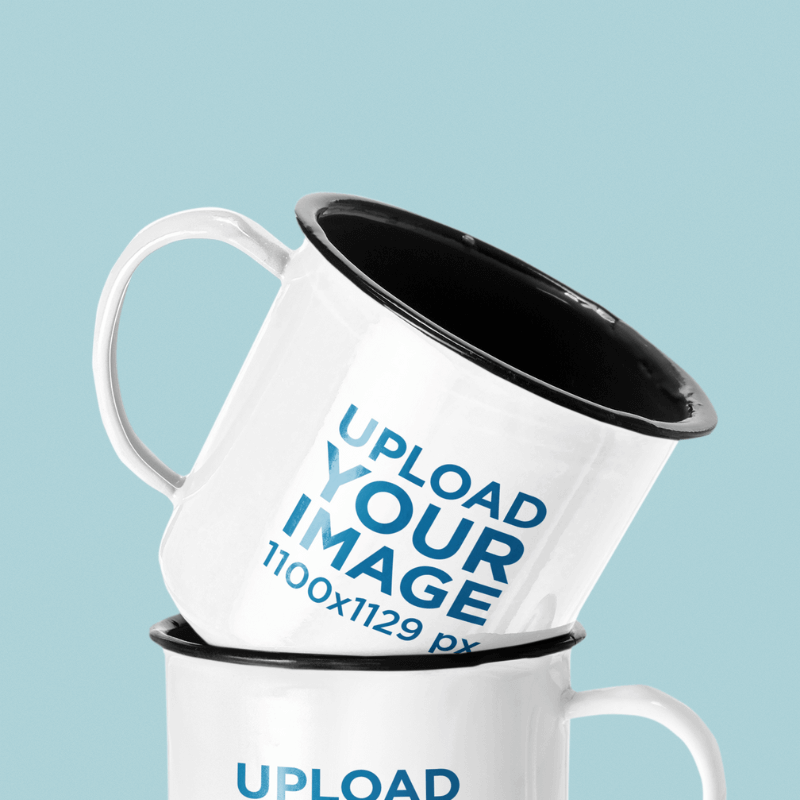 Mockup Of Two 12 Oz Enamel Mugs Placed Against A Plain Color Backdrop