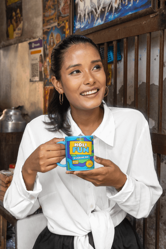 Mockup Of A Happy Woman Holding A Sublimated Coffee Mug