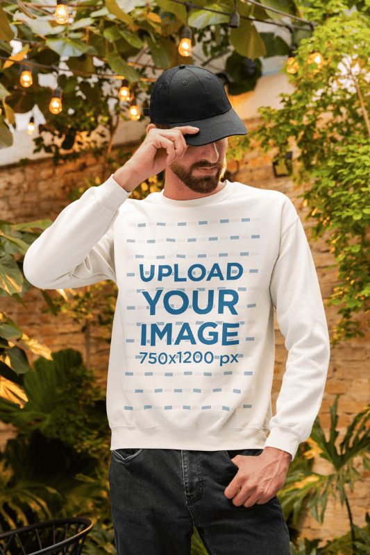 Mockup Of A Man With A Beard Wearing A Gildan Crewneck Sweatshirt