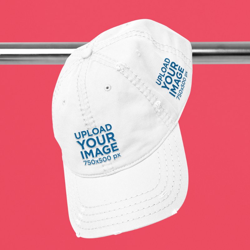 Mockup Of An Otto Cap Dad Hat Placed On A Steel Bar