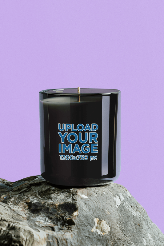 Print Mockup Featuring An Ai Created Black Glass Candle Placed On The Top Of A Rock