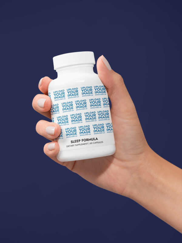 Printify Sleep Supplement Mockup Featuring A Woman's Hand And Customizable Background