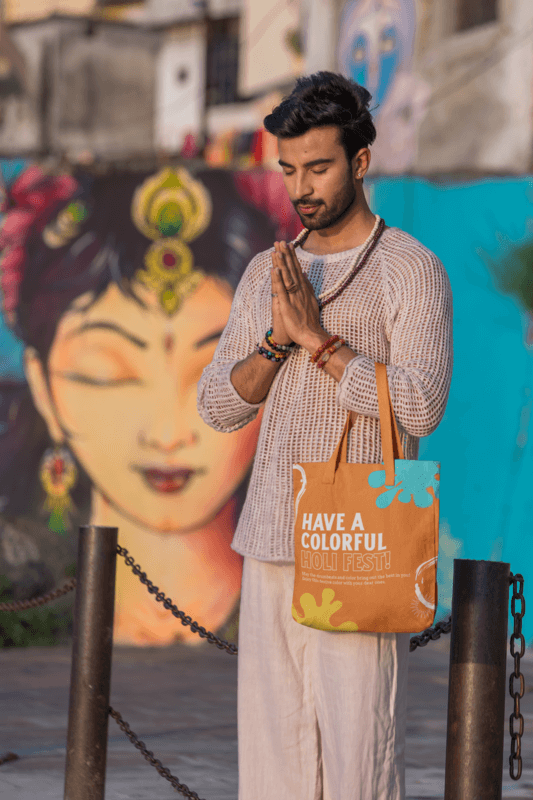 Tote Bag Mockup Of A Calm Man Meditating In The Street