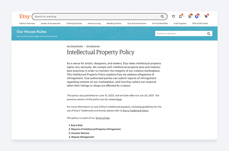 Etsy Policy