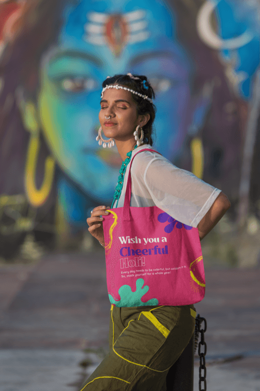 Mockup Of A Woman With A Nose Piercing Carrying A Tote Bag On Her Shoulder M33658