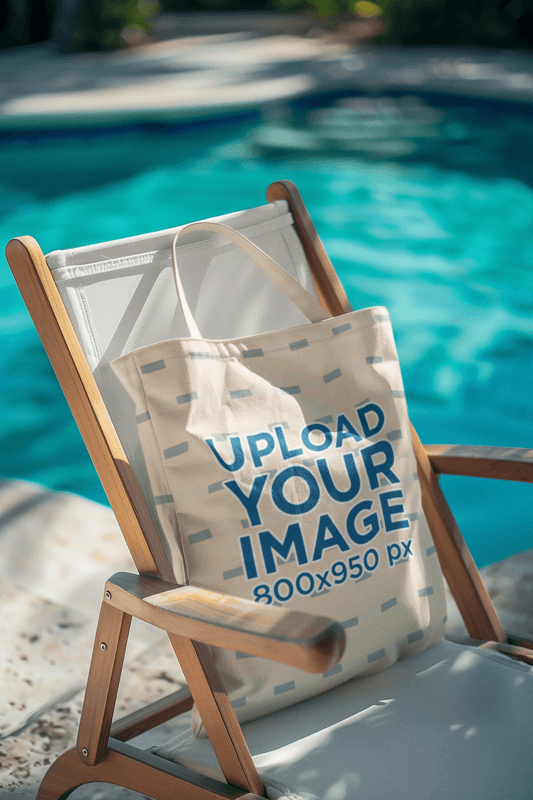 AI Created Mockup Featuring A Sublimated Tote Bag Placed In A Beach Chair