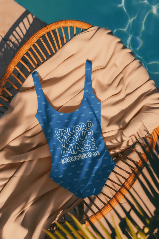 AI Created Mockup Featuring A Swimsuit Flat Laid Over An Acapulco Chair