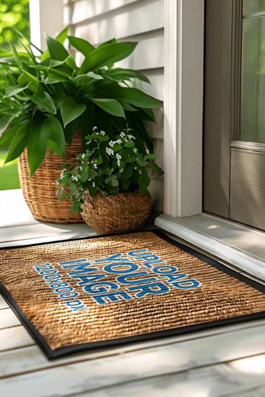 AI Generated Mockup Of A Coir Door Mat Placed Next To Some Plants