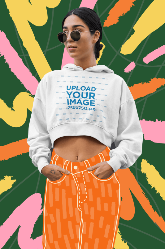 Doodle Mockup Of A Serious Woman Wearing A Crop Top Hoodie