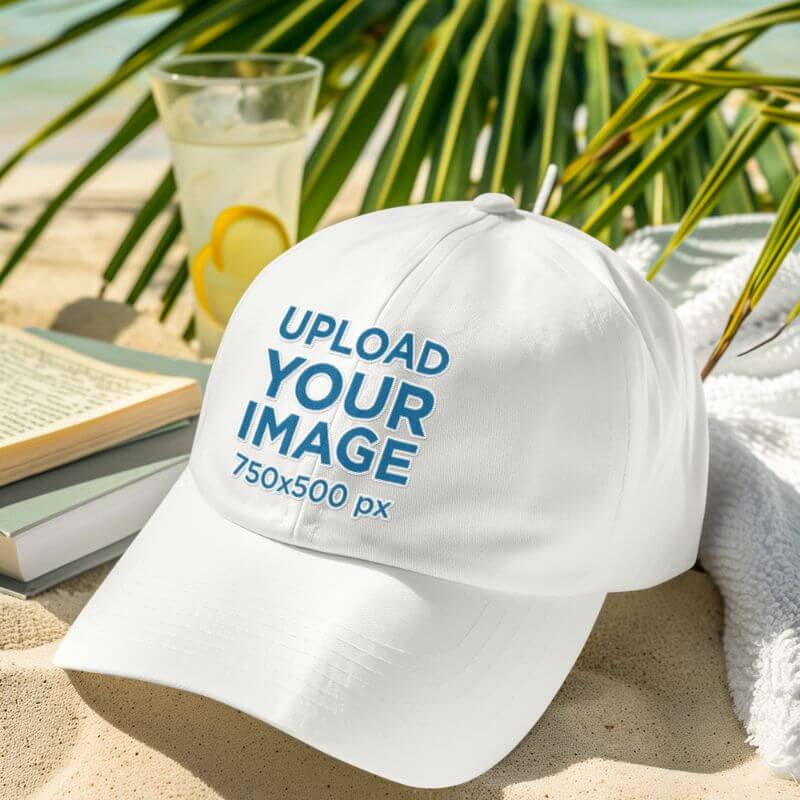 Mockup Of An AI Created Dad Hat Placed On The Sand