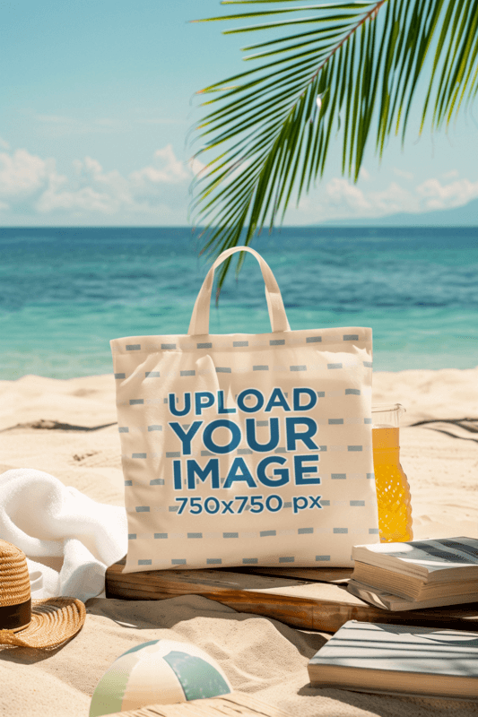 Summer Mockup Of An AI Created Tote Bag At The Beach