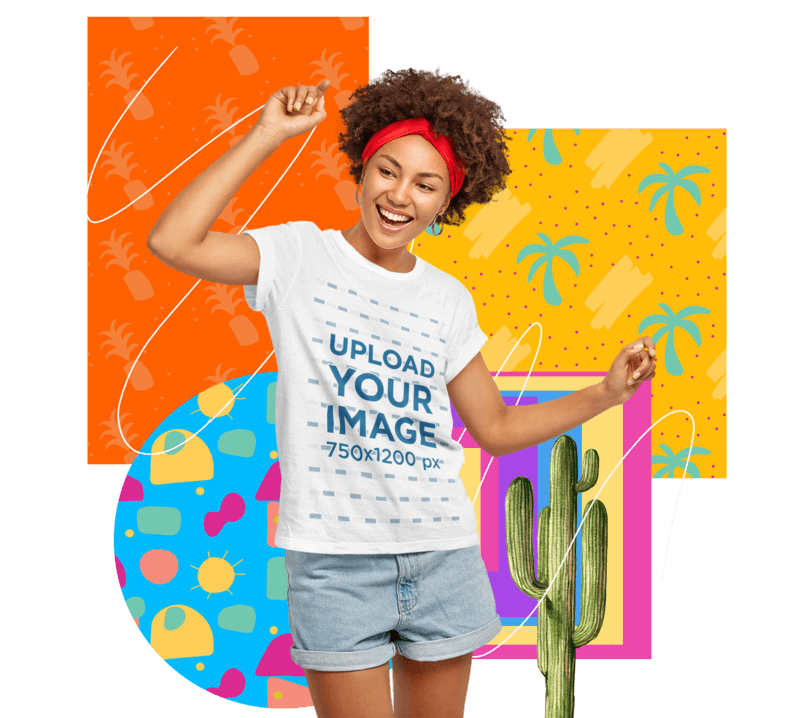 T Shirt Mockup Featuring A Woman Dancing And A Collage