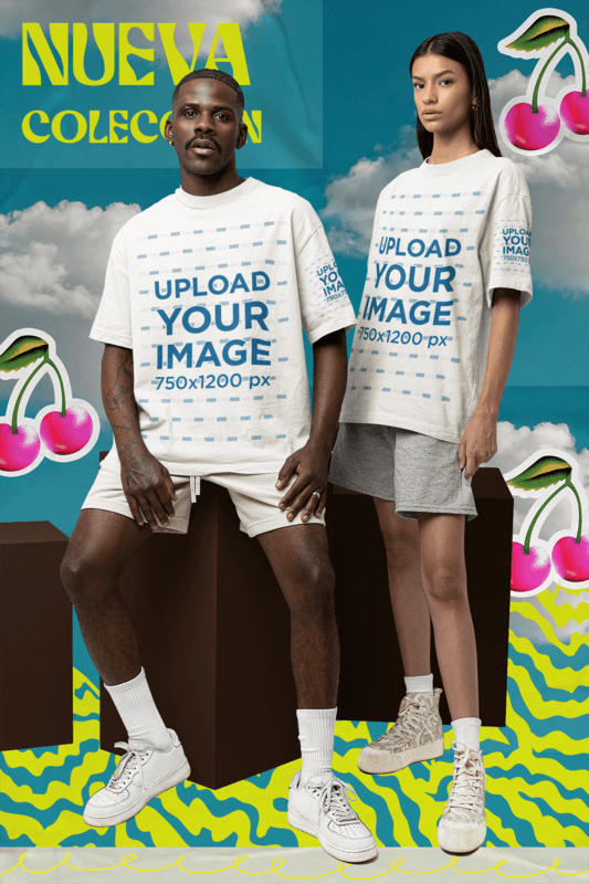 Blank T Shirt Mockup Featuring A Man And A Woman For A New Collection Ad