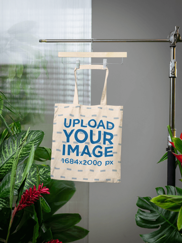 Blank Tote Bag Mockup Featuring A Secret Garden Inspired Setting