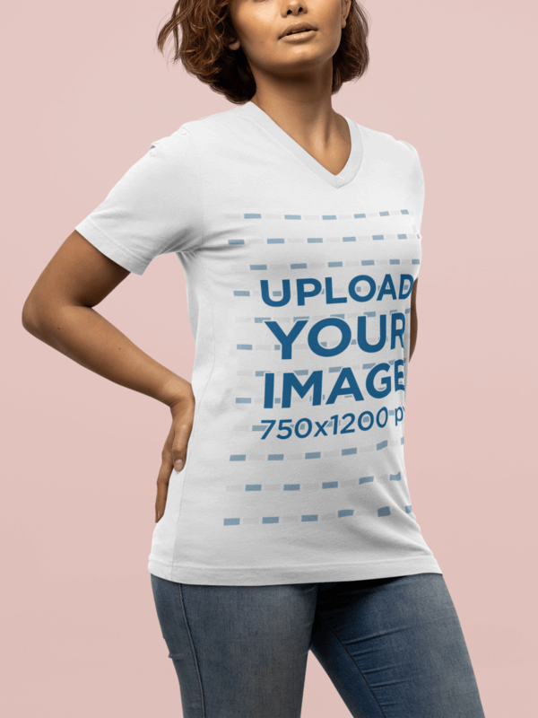 Bella Canvas 3005 V Neck Tee Mockup Featuring A Young Short Haired Woman