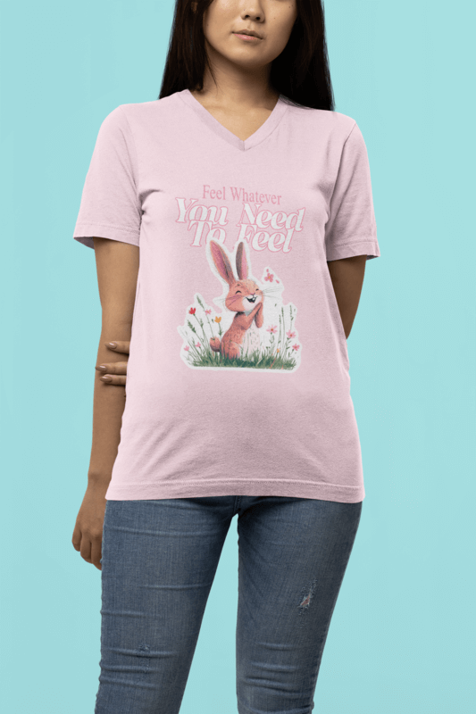 Bella Canvas 3005 V Neck Tee Mockup Featuring A Young Woman