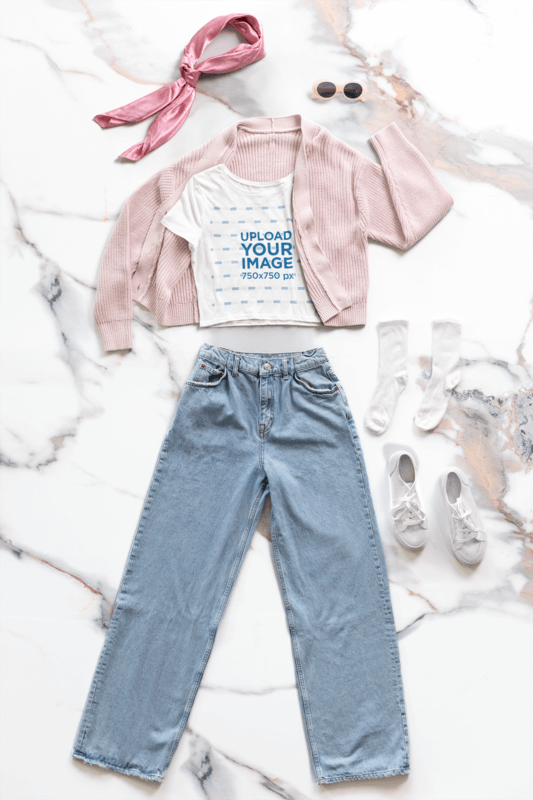 Bella Canvas 6681 Mockup Featuring A Crop Top With A Ghosted Casual Outfit