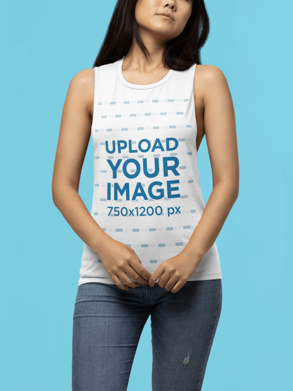Bella Canvas 8803 Sleeveless Shirt Mockup Featuring A Woman With Long Hair At A Studio