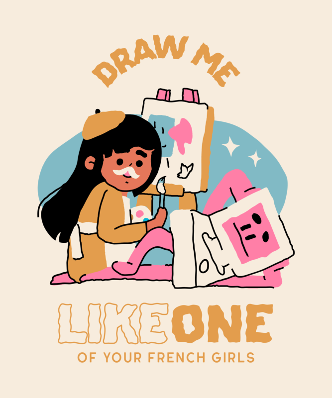 Illustrated T Shirt Design Maker With A Character Painting And A Computer Posing