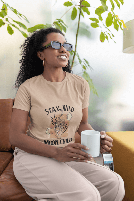 Round Neck Bella Canvas 6400 Tee Mockup Of A Curly Haired Woman With Sunglasses