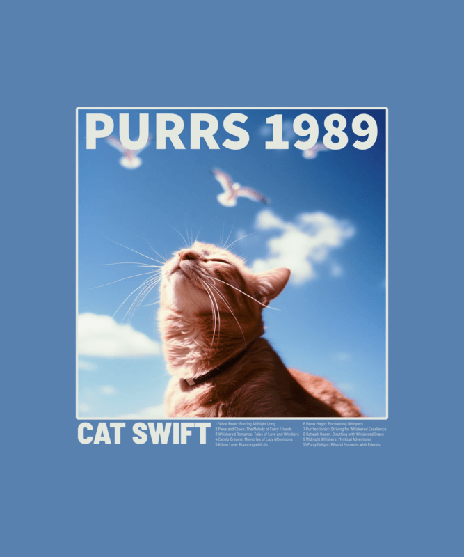 T Shirt Design Creator Featuring A Cat With A Blue Sky Background Inspired By A Singer