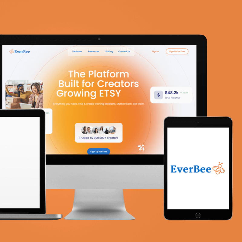 iMac And iPad Mockup Showcasing The EverBee Website And Logo