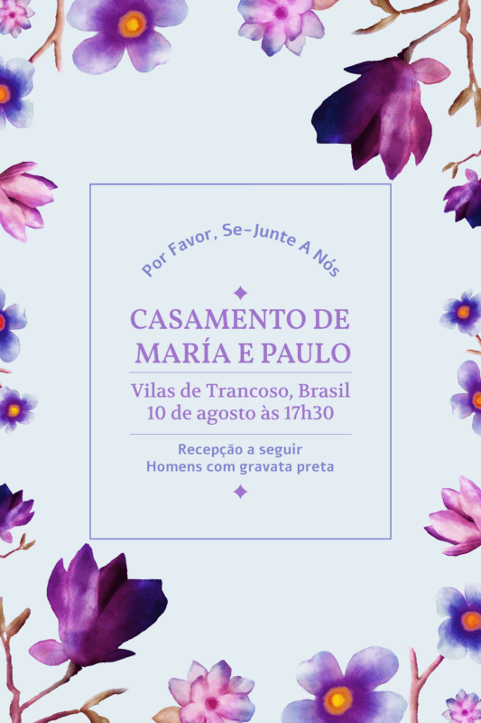 Invitation Card For A Wedding Celebration With Hand Painted Flowers