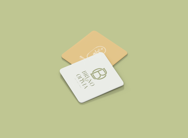 Minimal Mockup Featuring Two Square Personalized Wedding Coasters Lying On A Colored Surface