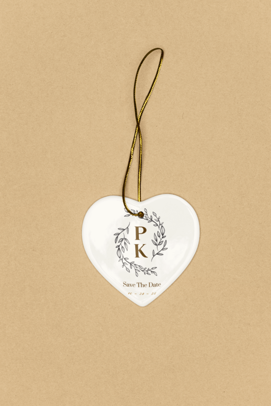 Mockup Of A Heart Shaped Ceramic Wedding Ornament Lying In A Customizable Background