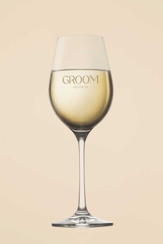 Mockup Of A Wine Glass With A Wedding Inscription Standing Against A Customizable Background