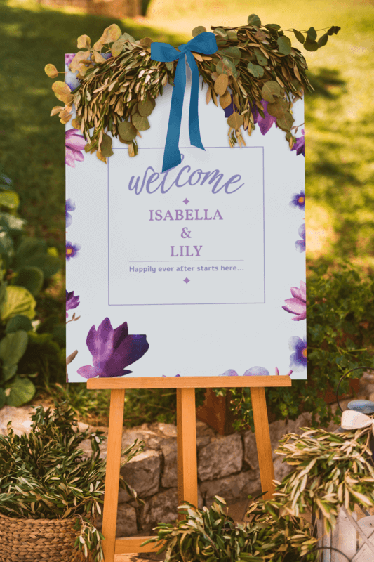 Wedding Sign Mockup Featuring Plant Decorations And A Welcome Poster For A Venue