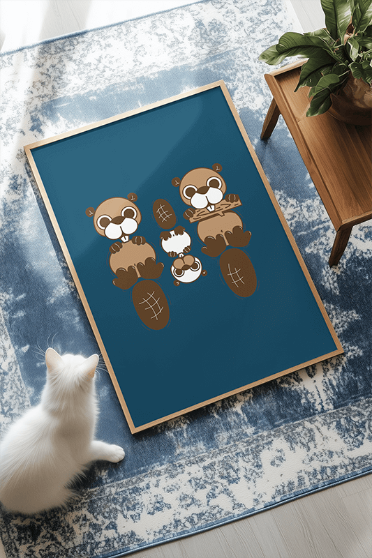 Mockup Of An Ai Generated Art Print Lying On A Nice Carpet Featuring A Kitty